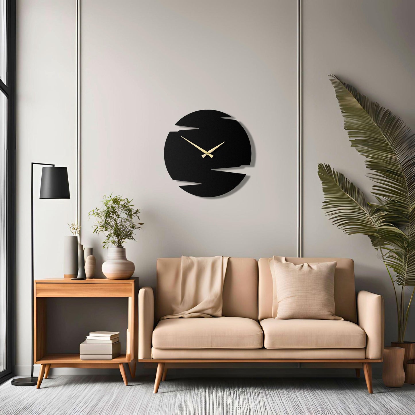 Modern Geometric Wall Clock - Contemporary Black Design with Layered Cut-Outs