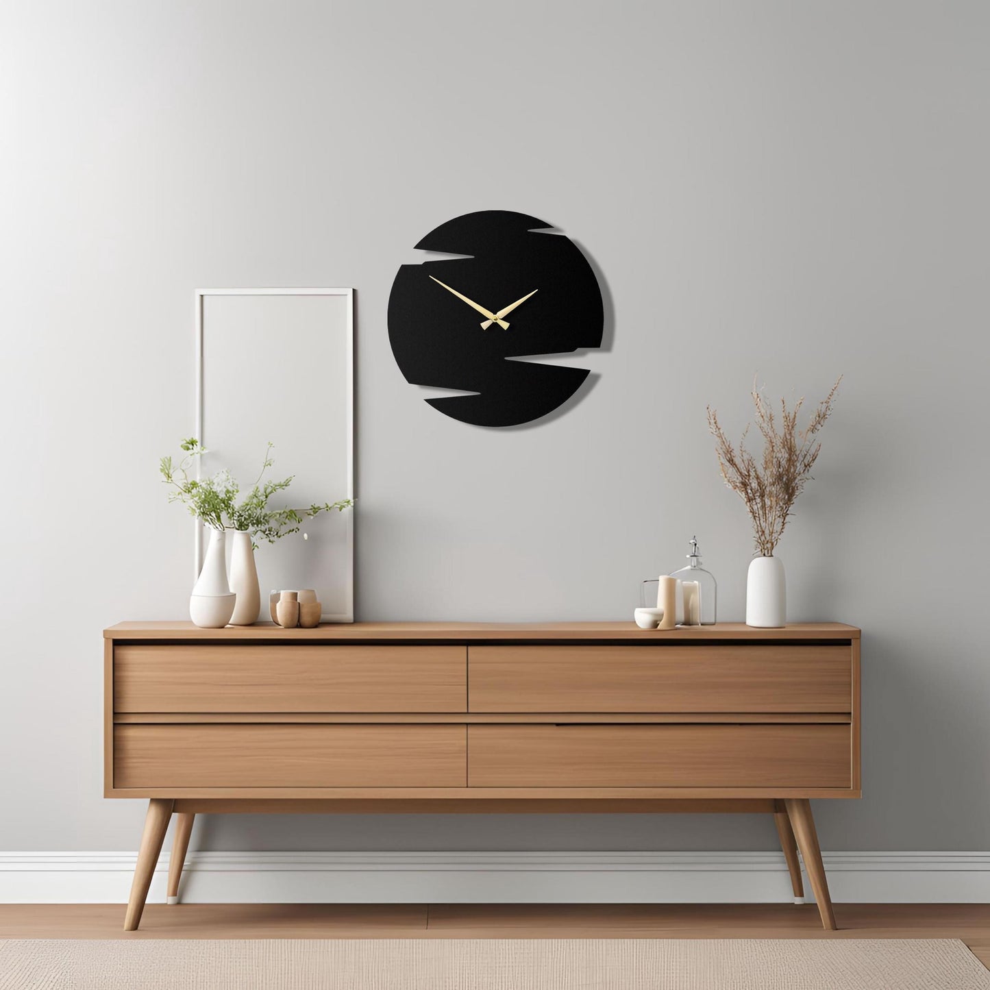 Modern Geometric Wall Clock - Contemporary Black Design with Layered Cut-Outs