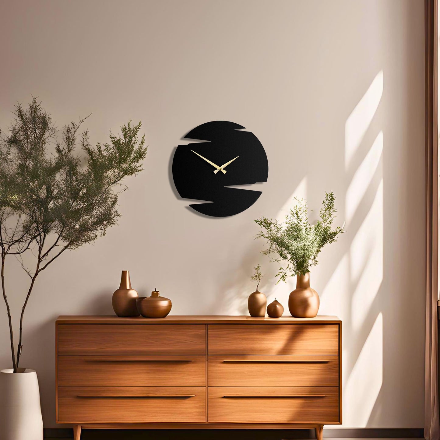 Modern Geometric Wall Clock - Contemporary Black Design with Layered Cut-Outs