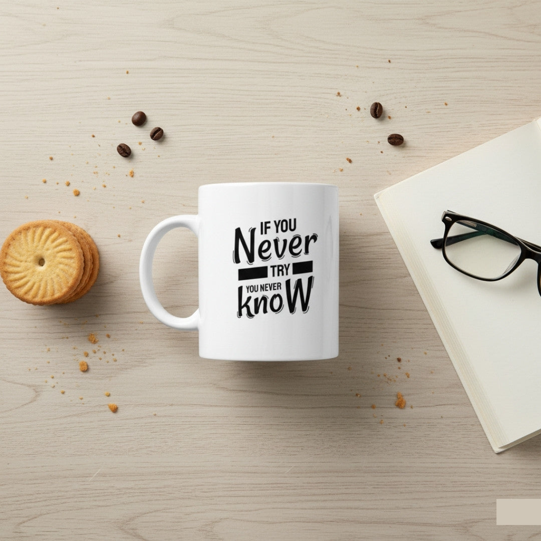 Motivational Mug - "If You Never Try You Never Know" Inspirational Quote