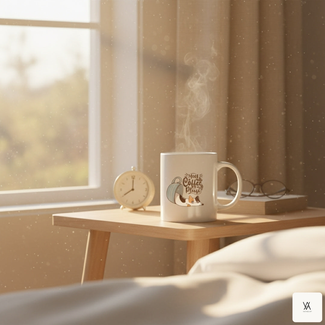 Cat Coffee Lover Mug - More Coffee Please with Cute Kitten