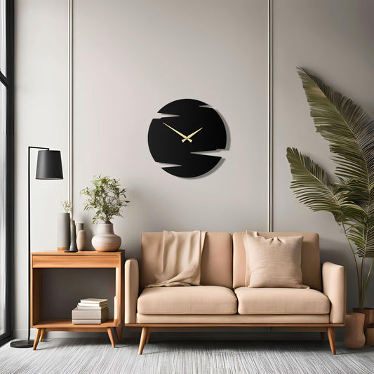 Modern Geometric Wall Clock - Contemporary Black Design with Layered Cut-Outs