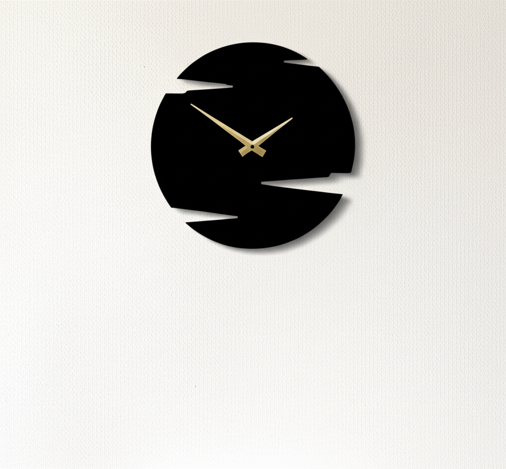 Modern Geometric Wall Clock - Contemporary Black Design with Layered Cut-Outs