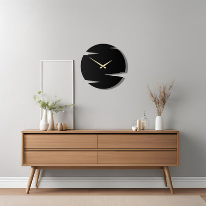 Modern Geometric Wall Clock - Contemporary Black Design with Layered Cut-Outs