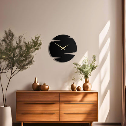 Modern Geometric Wall Clock - Contemporary Black Design with Layered Cut-Outs