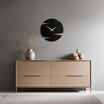 Modern Geometric Wall Clock - Contemporary Black Design with Layered Cut-Outs