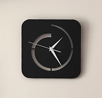 Square Modern Wall Clock - Minimalist Black Design with Broken Circle Pattern