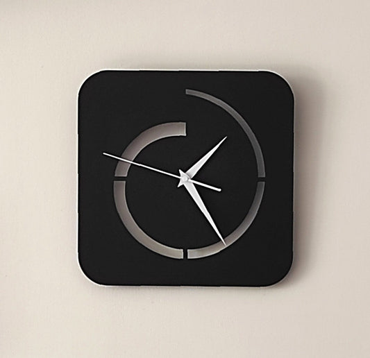 Square Modern Wall Clock - Minimalist Black Design with Broken Circle Pattern