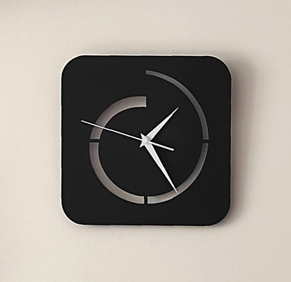 Square Modern Wall Clock - Minimalist Black Design with Broken Circle Pattern