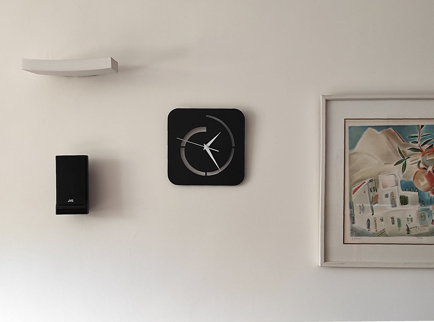 Square Modern Wall Clock - Minimalist Black Design with Broken Circle Pattern