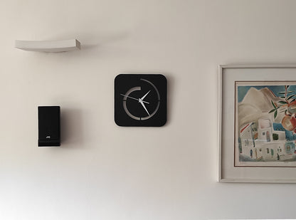 Square Modern Wall Clock - Minimalist Black Design with Broken Circle Pattern