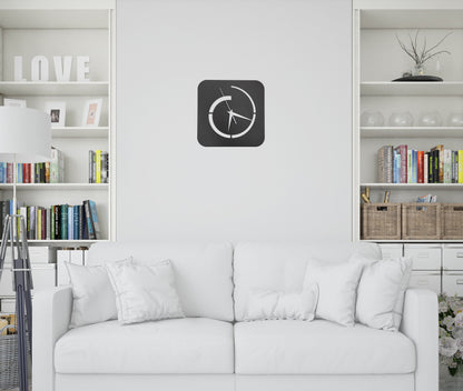 Square Modern Wall Clock - Minimalist Black Design with Broken Circle Pattern