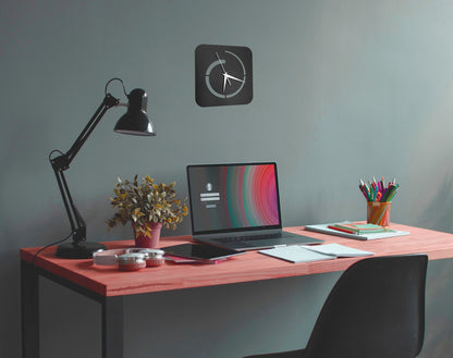 Square Modern Wall Clock - Minimalist Black Design with Broken Circle Pattern