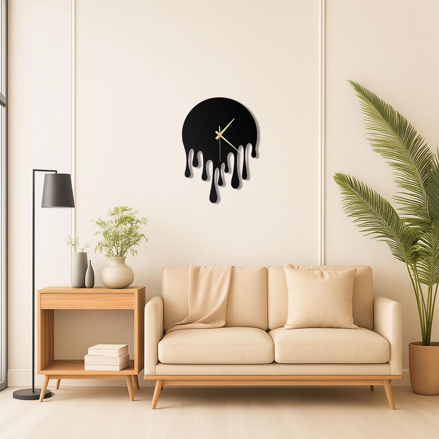 Melting Clock Wall Art - Creative Dripping Design with Gold Hands