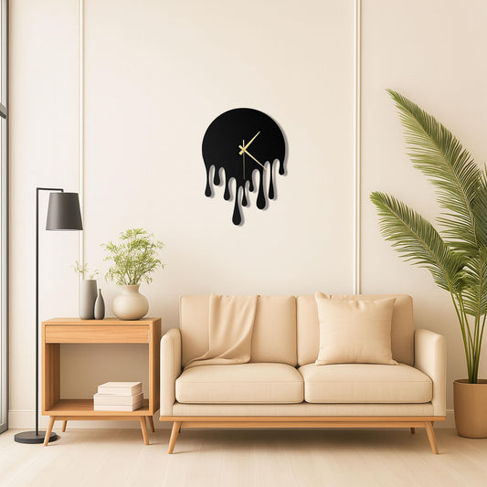 Melting Clock Wall Art - Creative Dripping Design with Gold Hands