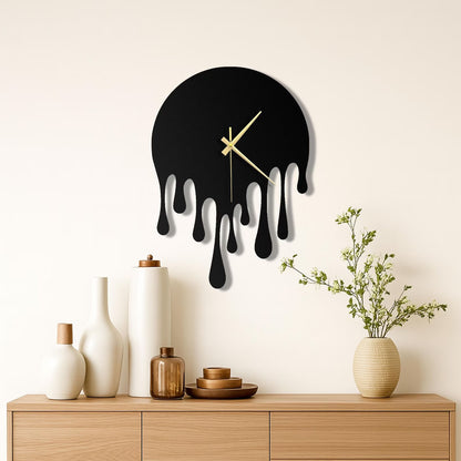 Melting Clock Wall Art - Creative Dripping Design with Gold Hands