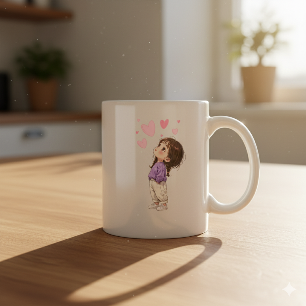 Cute Anime Girl Heart Mug - Premium Custom Coffee Cup