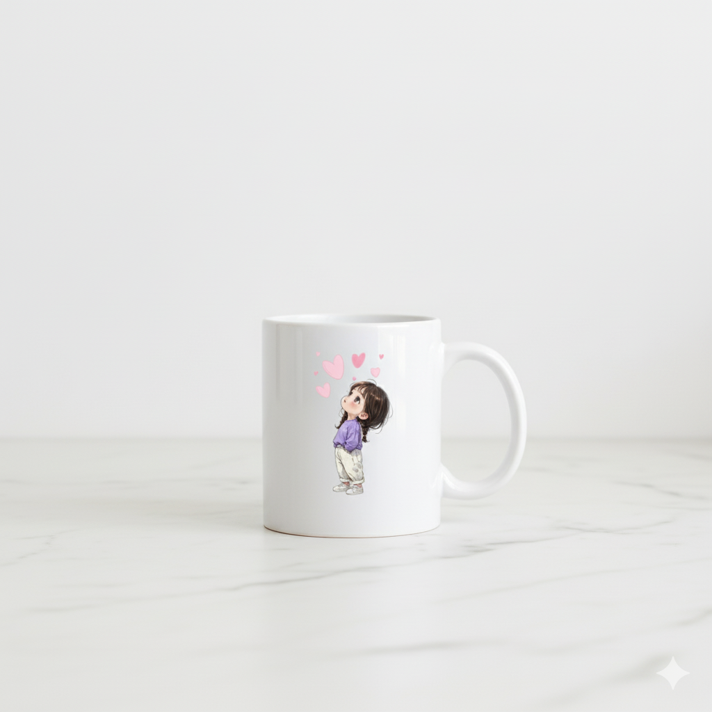 Cute Anime Girl Heart Mug - Premium Custom Coffee Cup