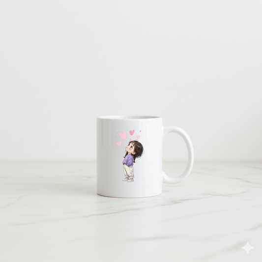 Cute Anime Girl Heart Mug - Premium Custom Coffee Cup