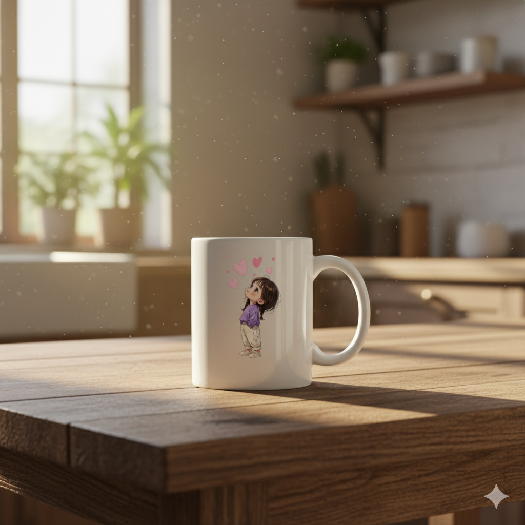 Cute Anime Girl Heart Mug - Premium Custom Coffee Cup