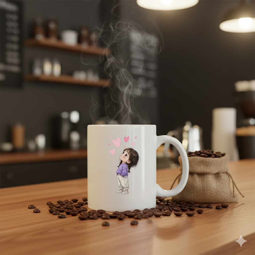Cute Anime Girl Heart Mug - Premium Custom Coffee Cup