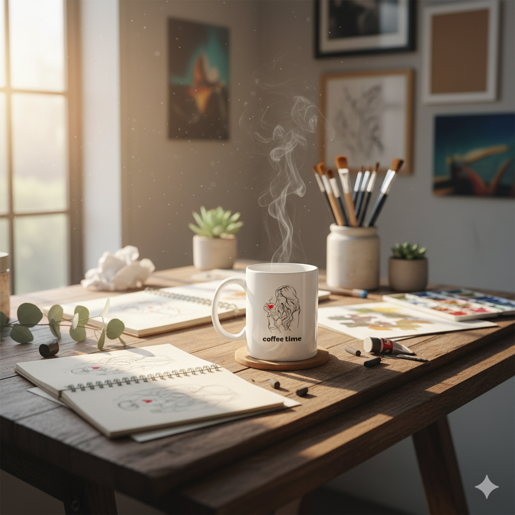 Coffee Time Minimalist Mug - Beautiful Line Art Coffee Cup