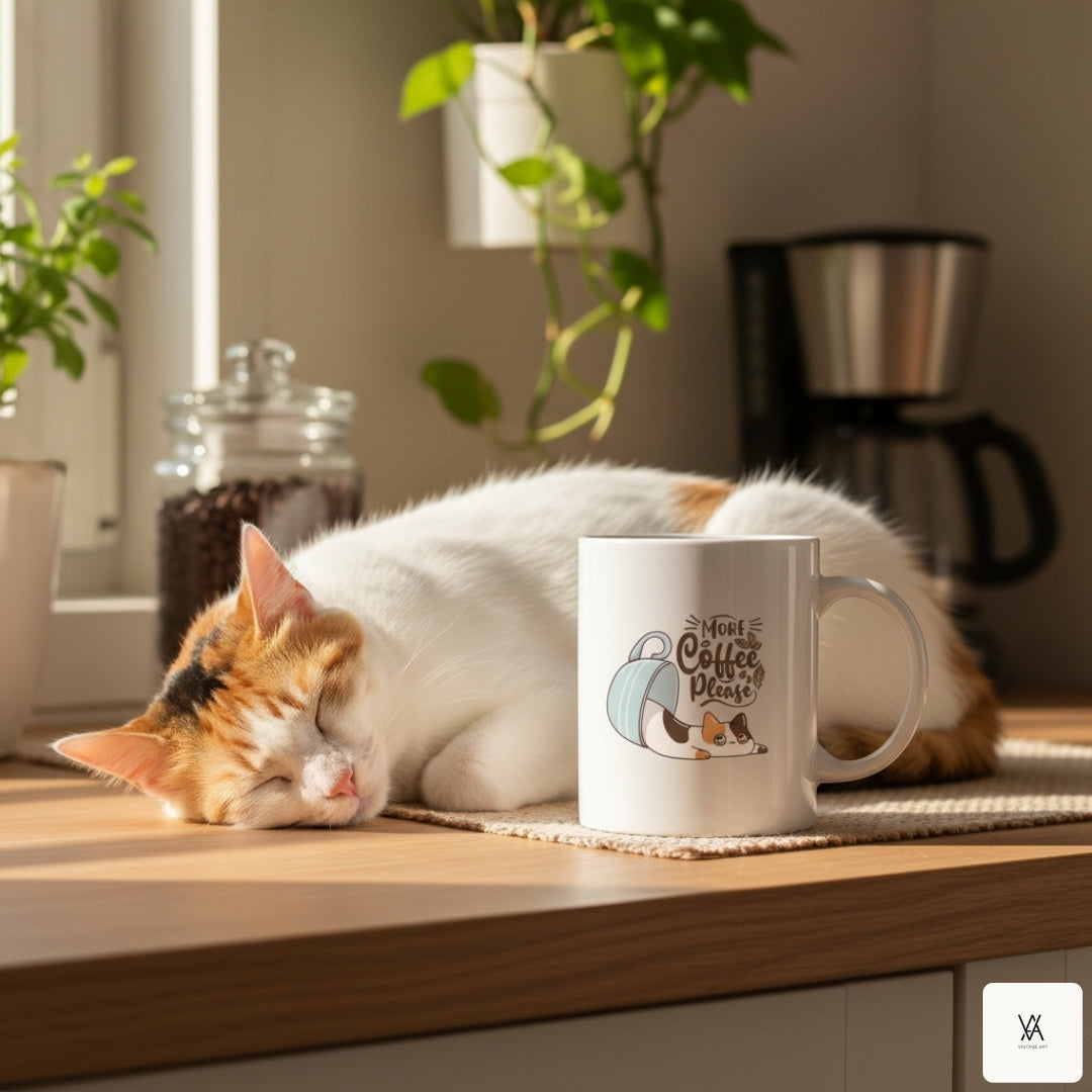 Cat Coffee Lover Mug - More Coffee Please with Cute Kitten