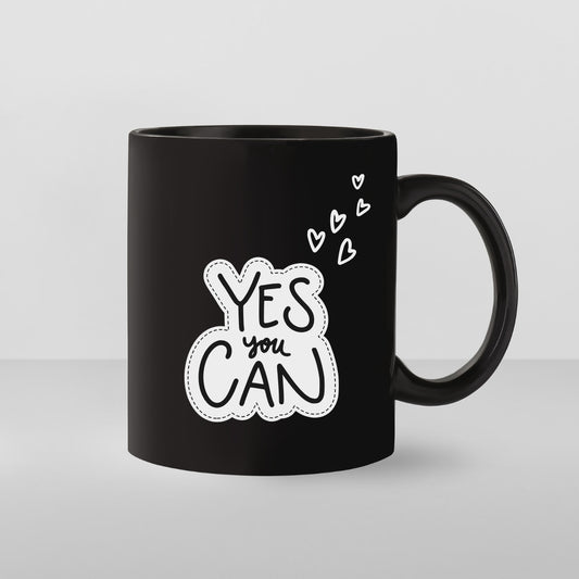 Yes You Can Motivational Coffee Mug - Inspirational Black Cup with Hearts