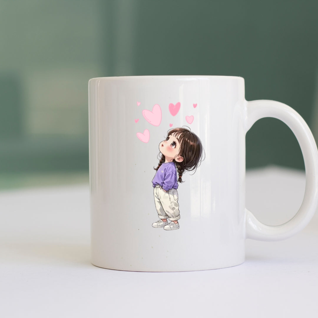 Cute Anime Girl Heart Mug - Premium Custom Coffee Cup