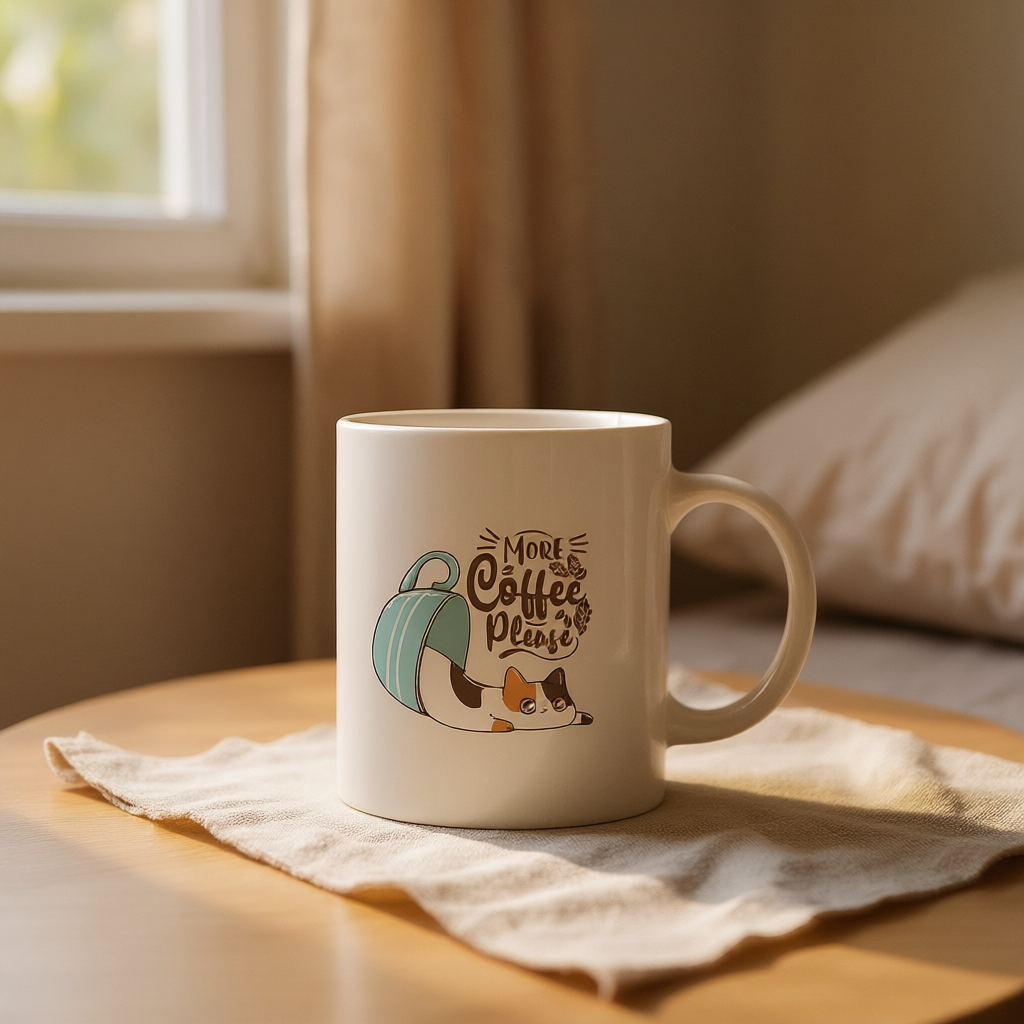 Cat Coffee Lover Mug - More Coffee Please with Cute Kitten